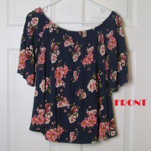 Rewind Womens Floral Shirt Off Shoulder Elastic Bodice Bell Sleeves Size S Small